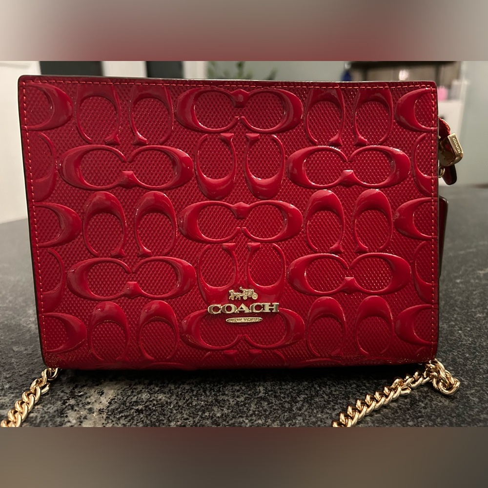 COACH Slim Crossbody In Signature Patent Leather Red with Gold Hardware.  NWOT